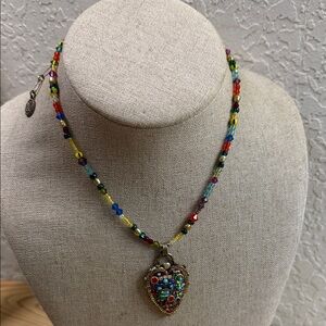 Colorful Beaded Heart Pendant Necklace